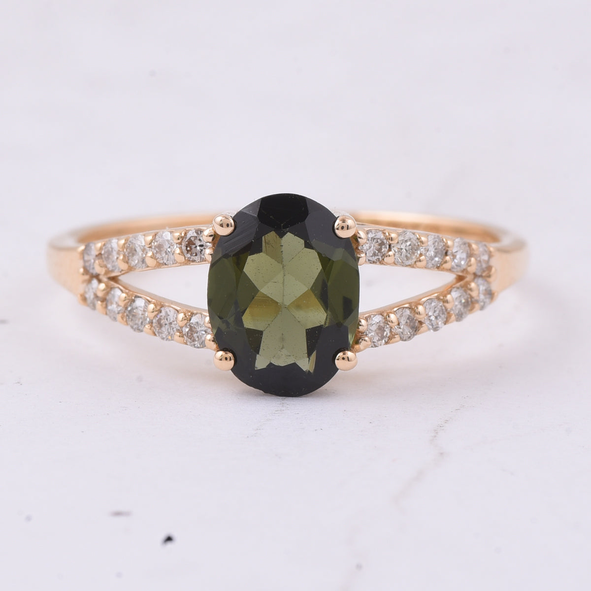 1.25 Ct Oval Natural Green Tourmaline 14K Gold Ring