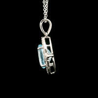 3.58 Ct Oval Blue Topaz, White Zircon 925 Sterling Silver Pendant