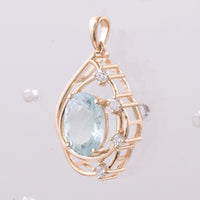 2.64 Ct Oval Rose Cut Natural Aquamarine 14K Gold Pendant