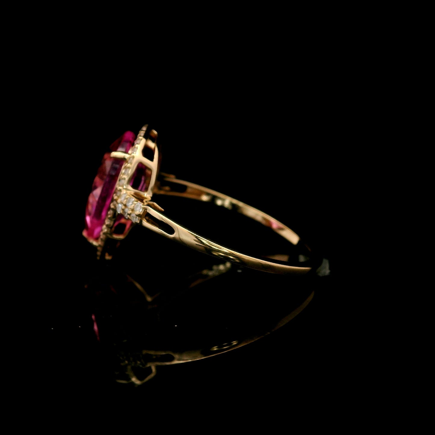 3.55 Ct Pear Mixed Cut Lab Grown Pink Sapphire 14K Gold Ring