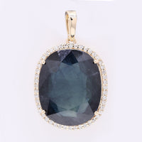 12.08 Ct Oval Mixed Cut Natural Sapphire 14K Gold Pendant