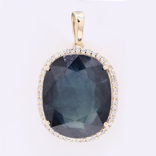 12.08 Ct Oval Mixed Cut Natural Sapphire 14K Gold Pendant