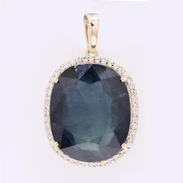 12.08 Ct Oval Mixed Cut Natural Sapphire 14K Gold Pendant