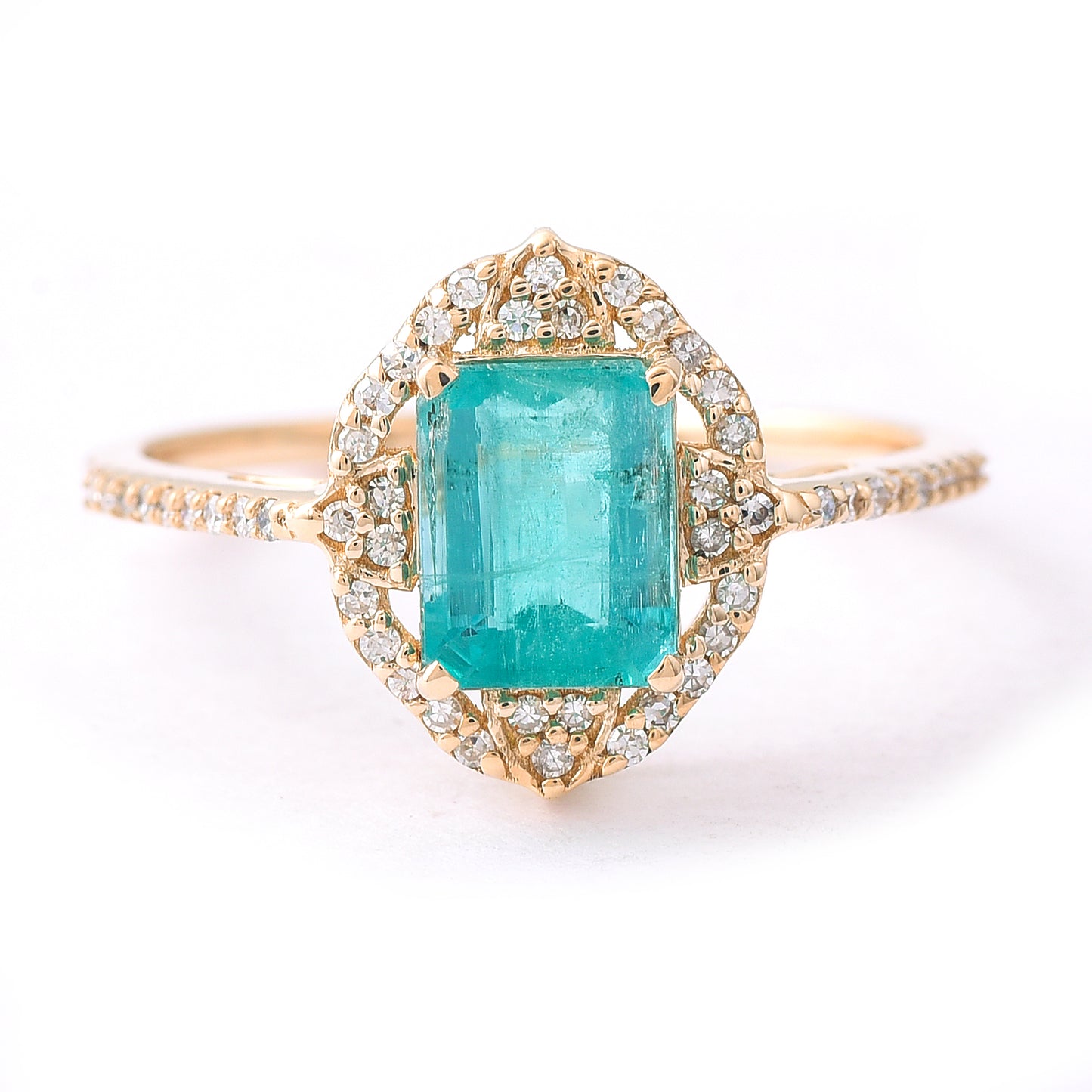 1.37 Ct Octagon Step Cut Natural Emerald 14K Gold Ring