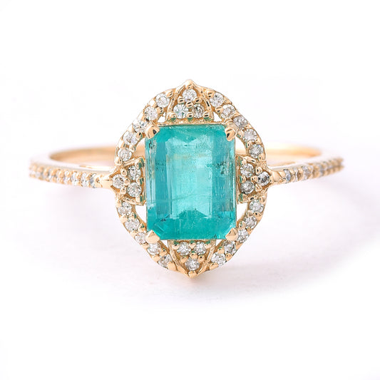 1.37 Ct Octagon Step Cut Natural Emerald 14K Gold Ring