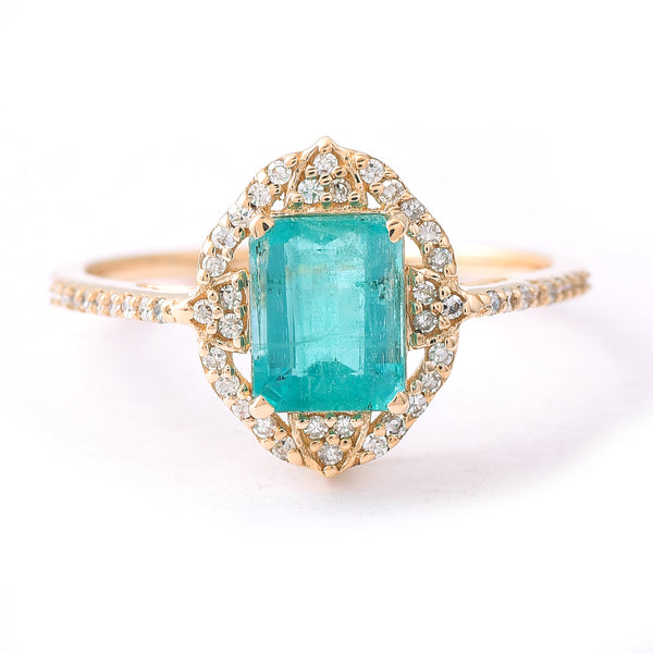 1.37 Ct Octagon Step Cut Natural Emerald 14K Gold Ring