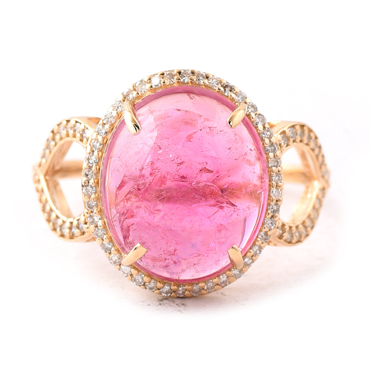 6.11 Ct Oval Cabochon Cut Natural Pink Tourmaline 14K Gold Ring