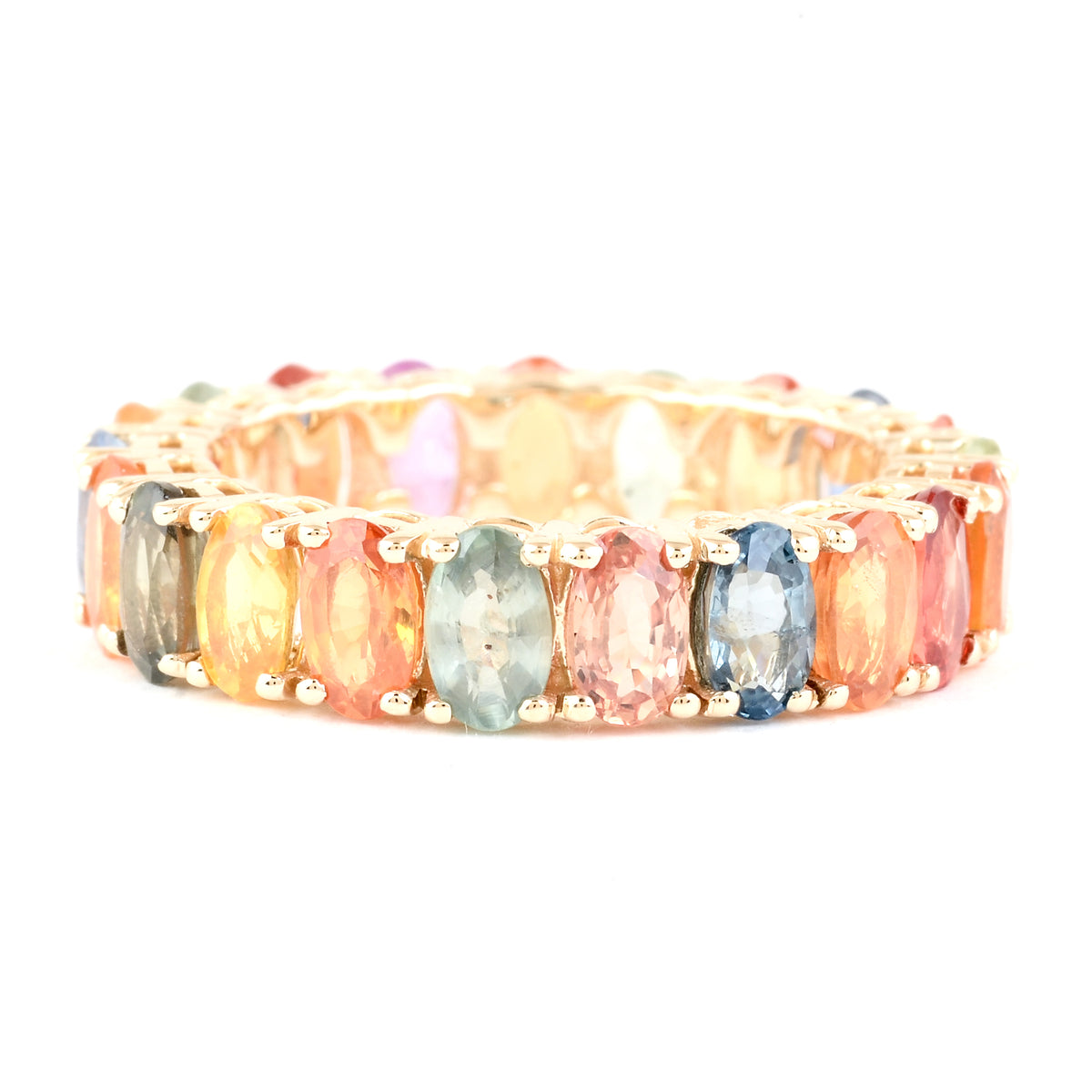 6.66 Ct Oval Mixed Cut Natural Corundum Multi Sapphire 14K Gold Ring
