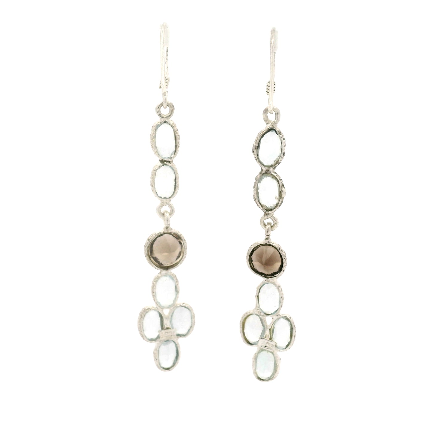 8.00 Ct Smoky Quartz, Blue Topaz 925 Sterling Silver Earrings