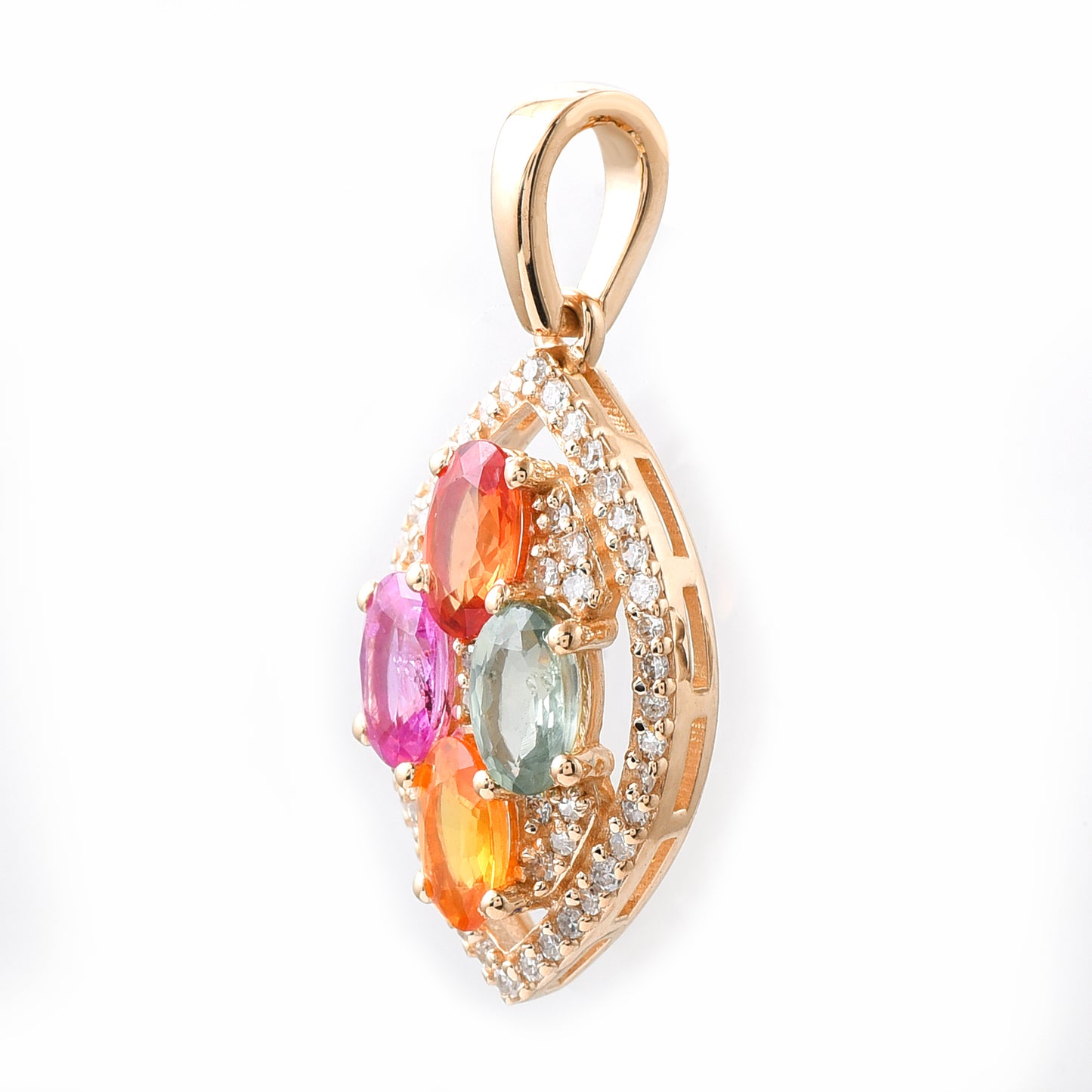 1.36 Ct Oval Mixed Cut Natural Multi-Coloured Sapphire 14K Gold Pendant