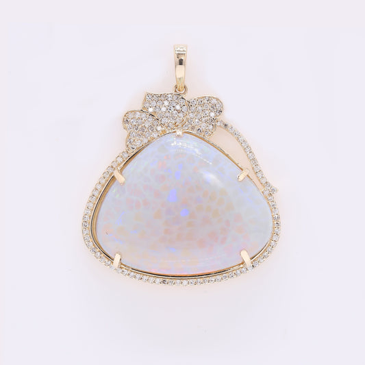 25.85 Ct Pear Cabochon Natural Opal 14K Gold Pendant