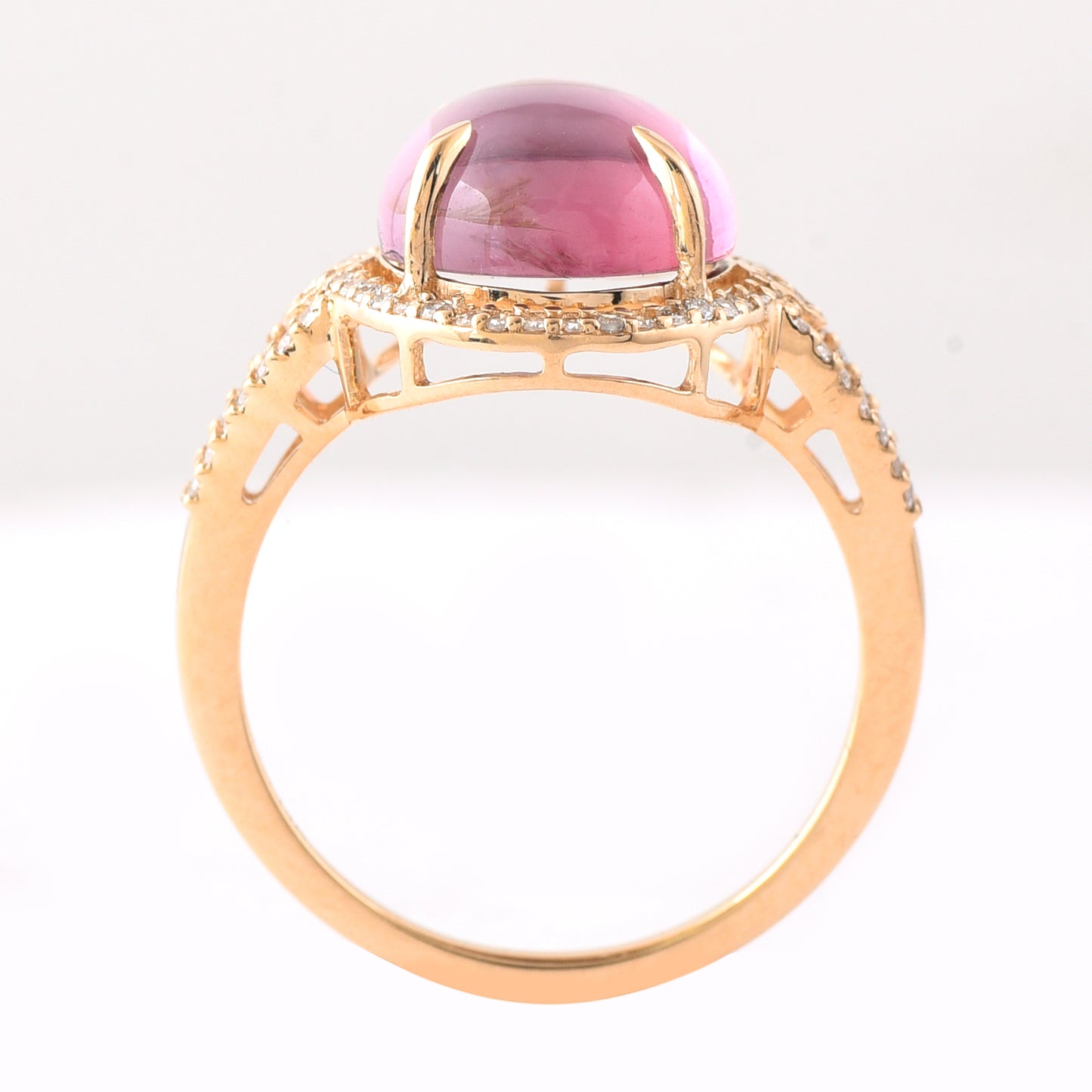 5.57 Ct Oval Cabochon Cut Natural Pink Tourmaline 14K Gold Ring