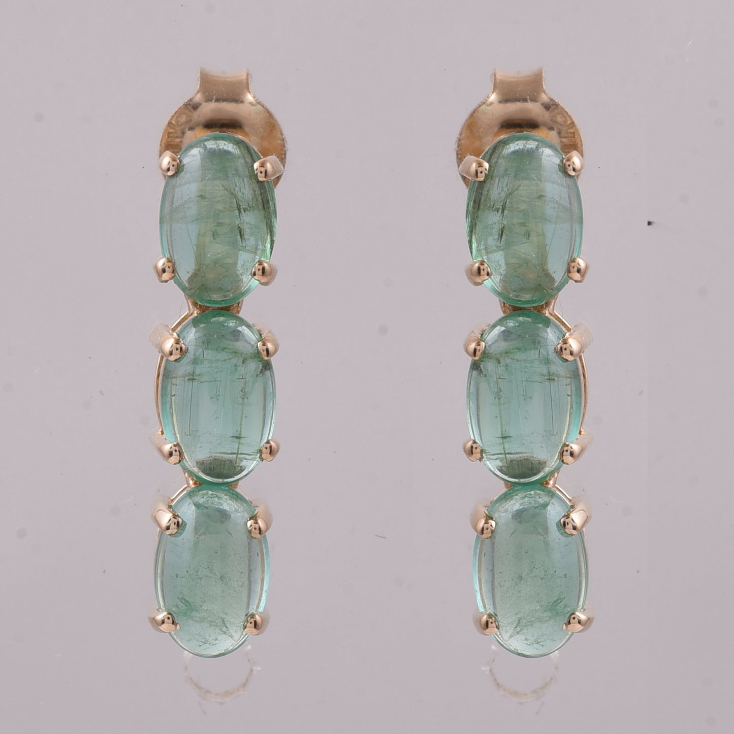 2.75 Ct Oval Cabochon Cut Natural Emerald 14K Gold Earrings