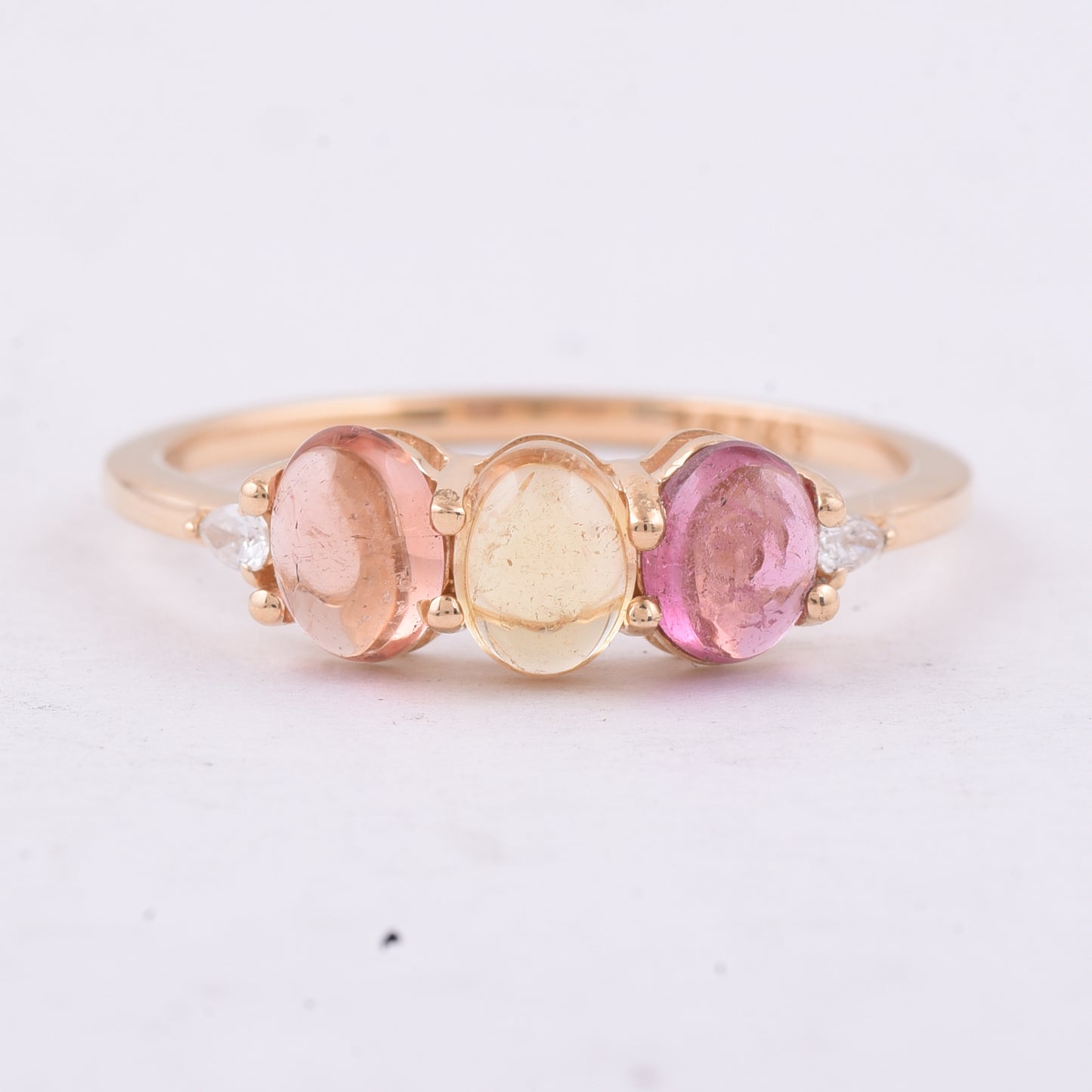 1.26 Ct Oval Cabochon Cut Natural Multi-Coloured Tourmaline 14K Gold Ring