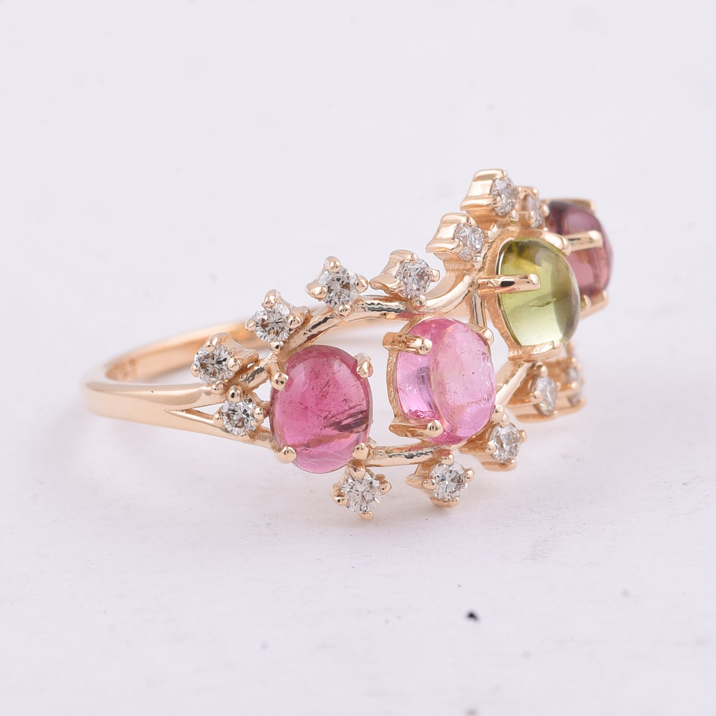 2.05 Ct Oval Cabochon Cut Natural Multi-Coloured Tourmaline 14K Gold Ring