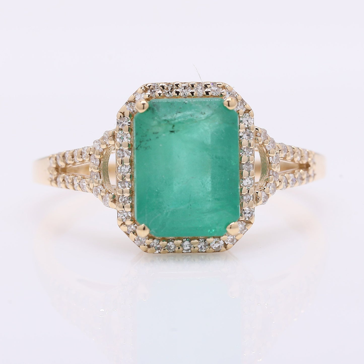 2.55 Ct Octagon Step Cut Natural Emerald 14K Gold Ring