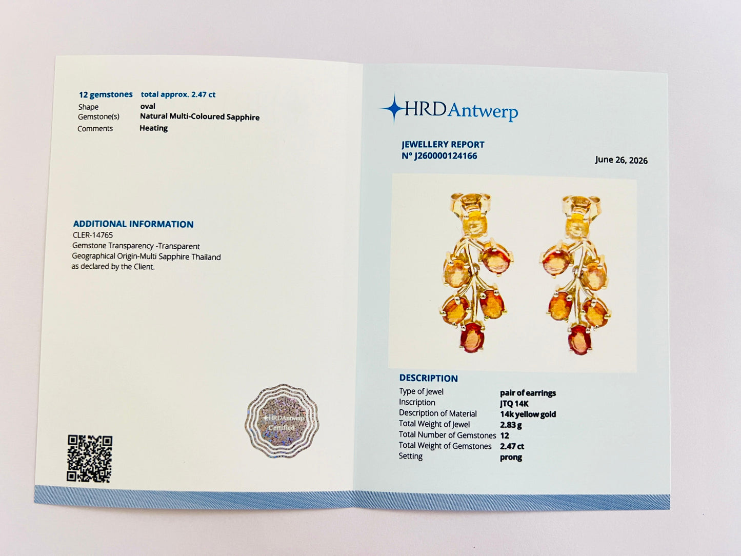 2.47 Ct Oval Natural Multi-Coloured Sapphire 14K Gold Earrings