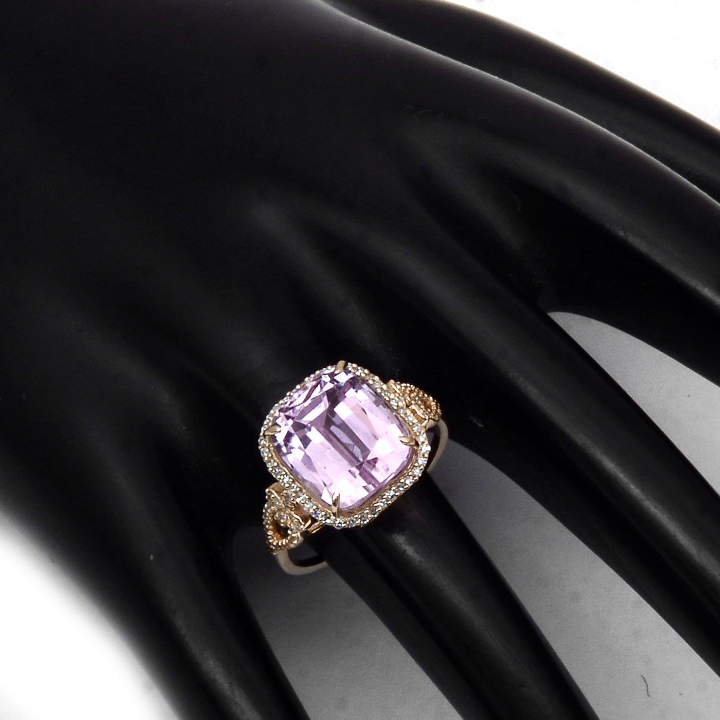 8.68 Ct Cushion Mixed Cut Natural Kunzite 14K Gold Ring
