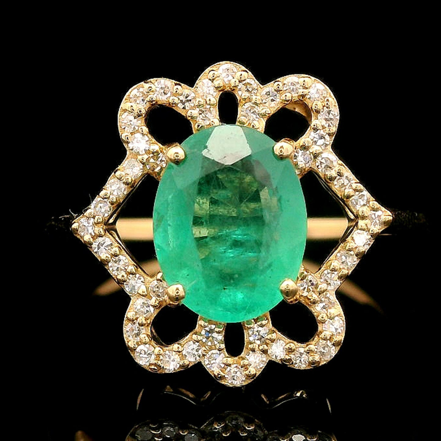 1.59 Ct Oval Mixed Cut Natural Emerald 14K Gold Ring