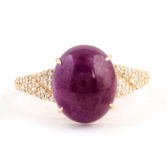 8.29 Ct Oval Cabochon Natural Corundum Ruby 14K Gold Ring