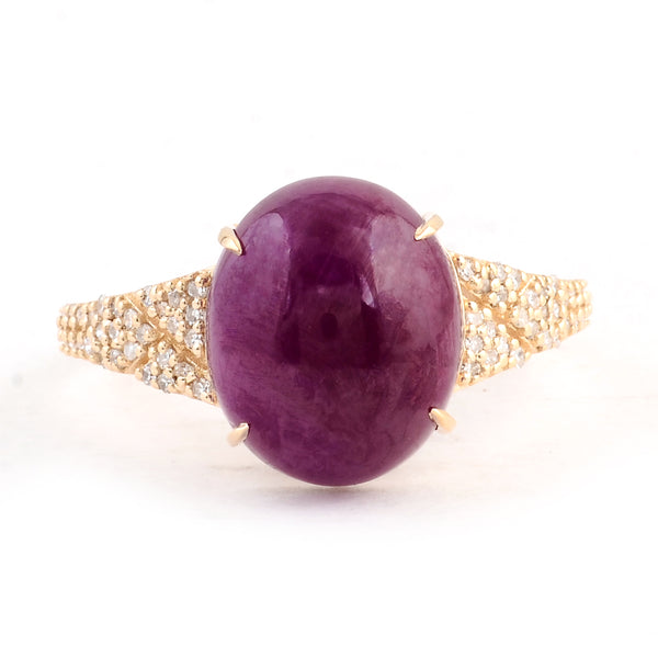 8.29 Ct Oval Cabochon Natural Corundum Ruby 14K Gold Ring