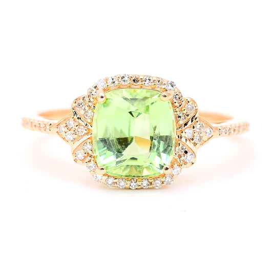 2.31 Ct Cushion Mixed Cut Natural Peridot 14K Gold Ring