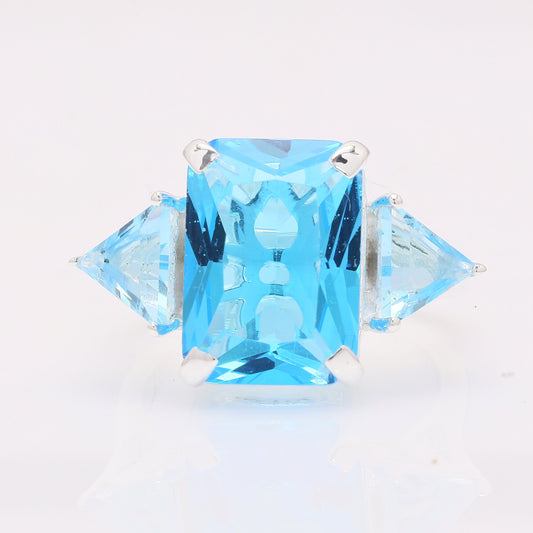 7.08 Ct Octagon Created Blue Topaz 925 Silver Ring