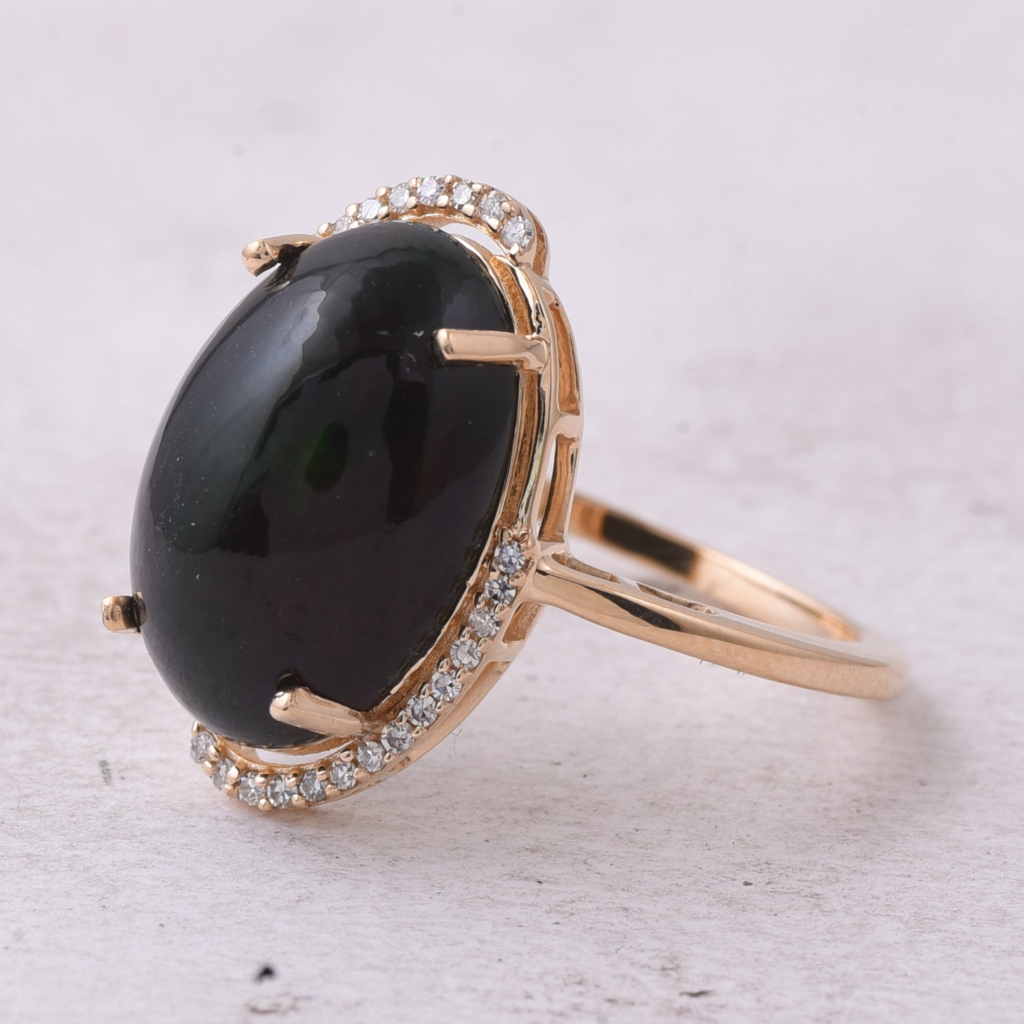 4.17 Ct Oval Cabochon Cut Natural Black Opal 14K Gold Ring