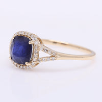 1.52 Ct Cushion Mixed Cut Natural Sapphire 14K Gold Ring
