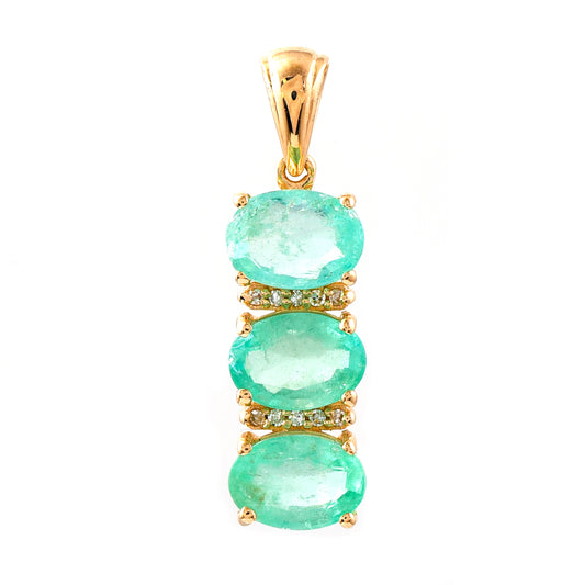 2.59 Ct Oval Mixed Cut Natural Emerald 14K Gold Pendant
