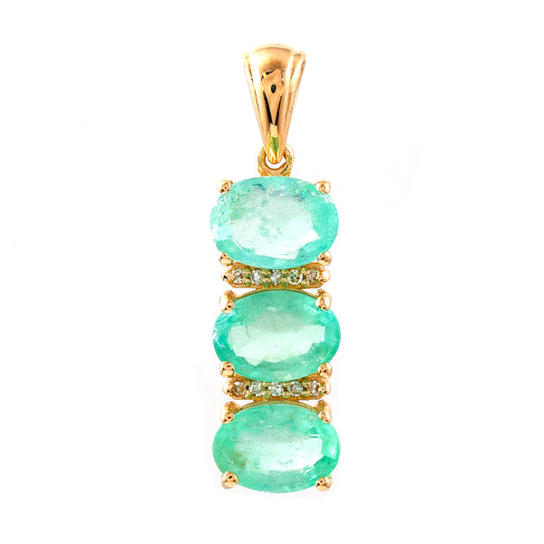 2.59 Ct Oval Mixed Cut Natural Emerald 14K Gold Pendant
