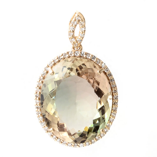7.91 Ct Oval Mixed Cut Natural Plagioclase Feldspar Sunstone 14K Gold Pendant