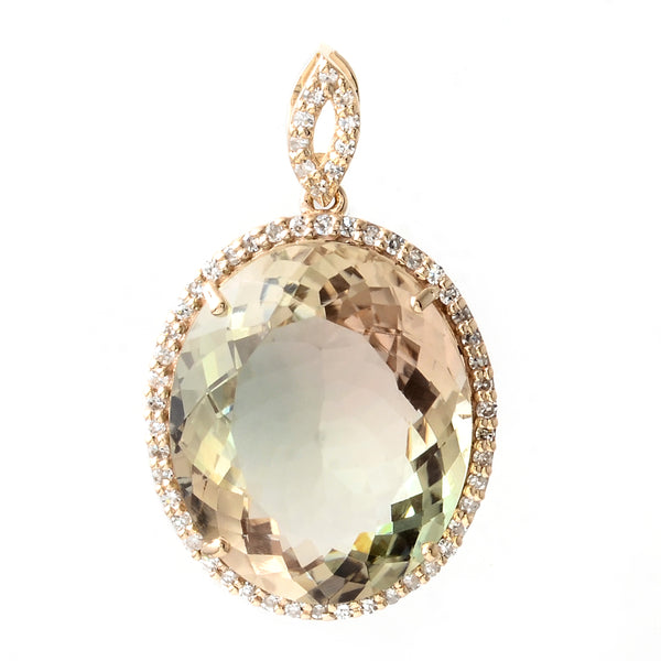 7.91 Ct Oval Mixed Cut Natural Plagioclase Feldspar Sunstone 14K Gold Pendant