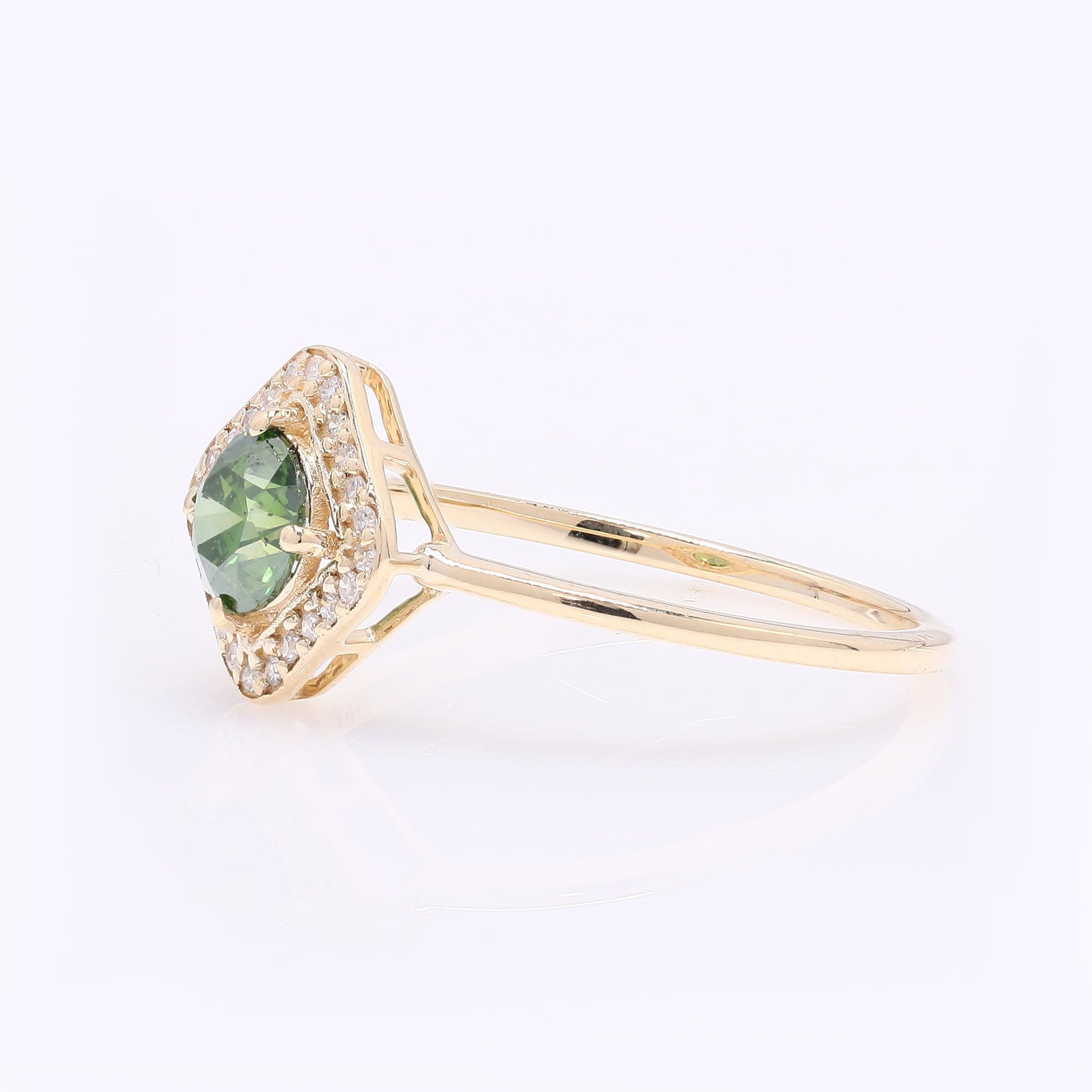 0.59 Ct Round Green Diamond 14K Gold Ring