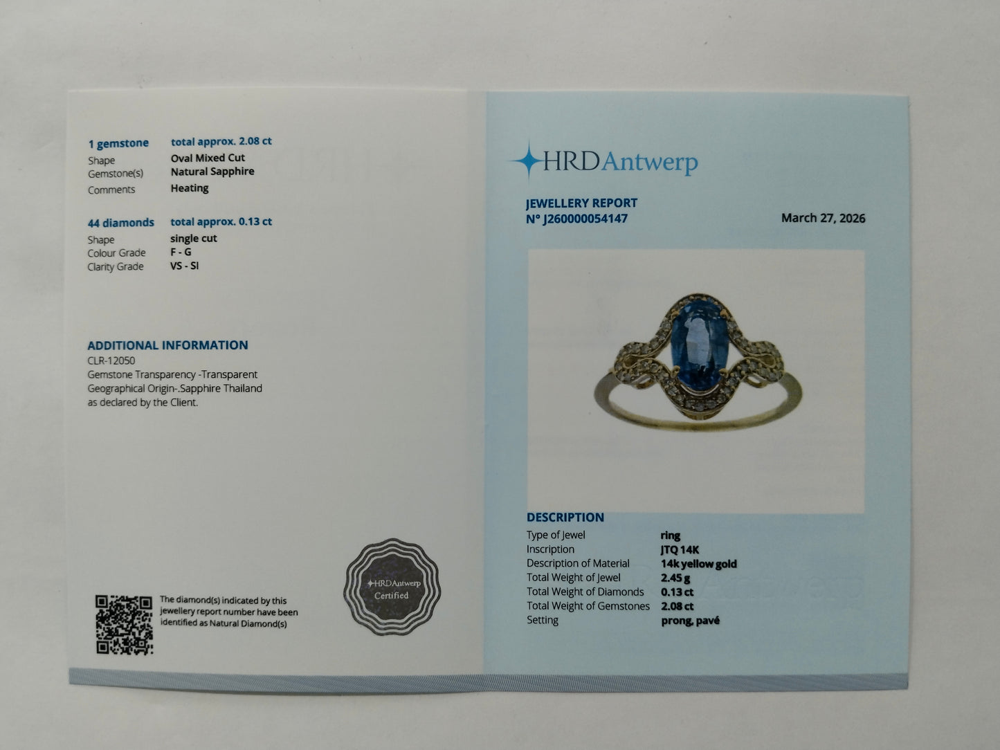 2.21 Ct Oval Mixed Cut Natural Sapphire 14K Gold Ring