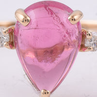 1.90 Ct Pear Cabochon Natural Pink Tourmaline 14K Gold Ring