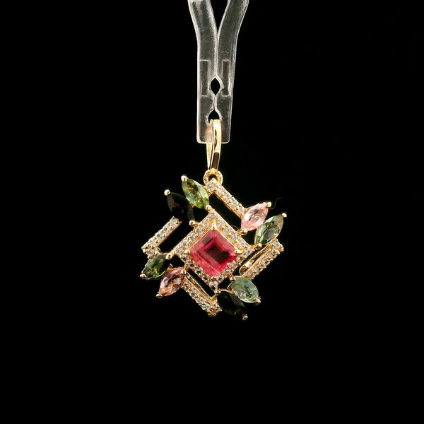 1.12 Ct Square Tourmaline 14K Gold Pendant
