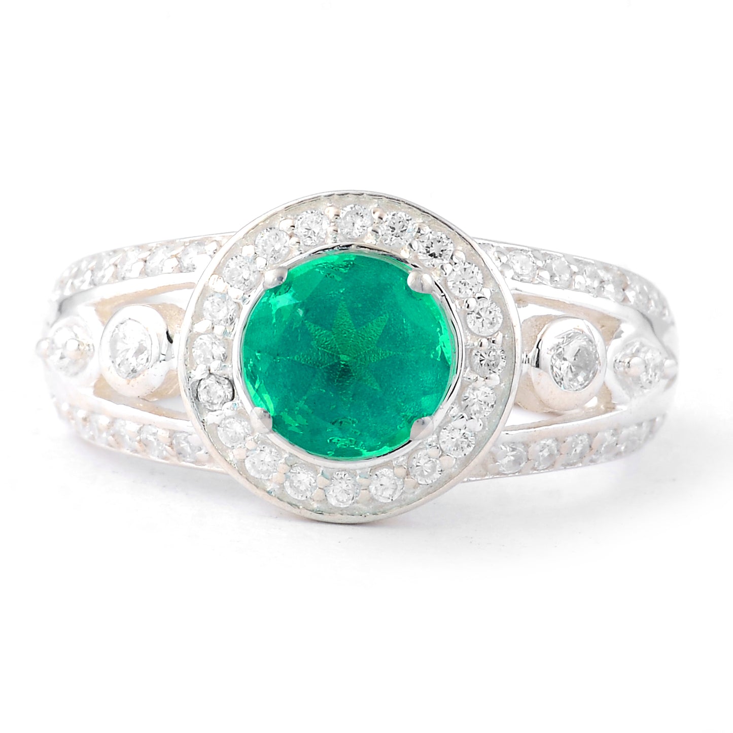1.84 Ct Round Green Topaz, Cubic Zirconia 925 Sterling Silver Ring