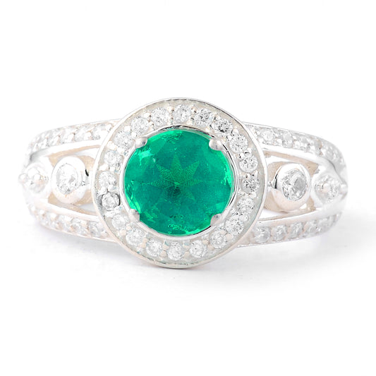 1.84 Ct Round Green Topaz, Cubic Zirconia 925 Sterling Silver Ring
