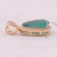 1.38 Ct Pear Mixed Cut Natural Emerald 14K Gold Pendant
