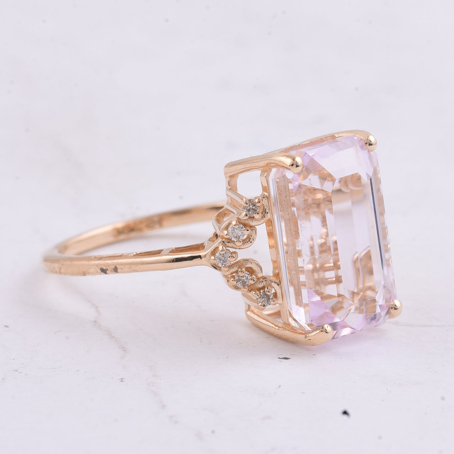 6.73 Ct Octagon Step Cut Natural Kunzite 14K Gold Ring