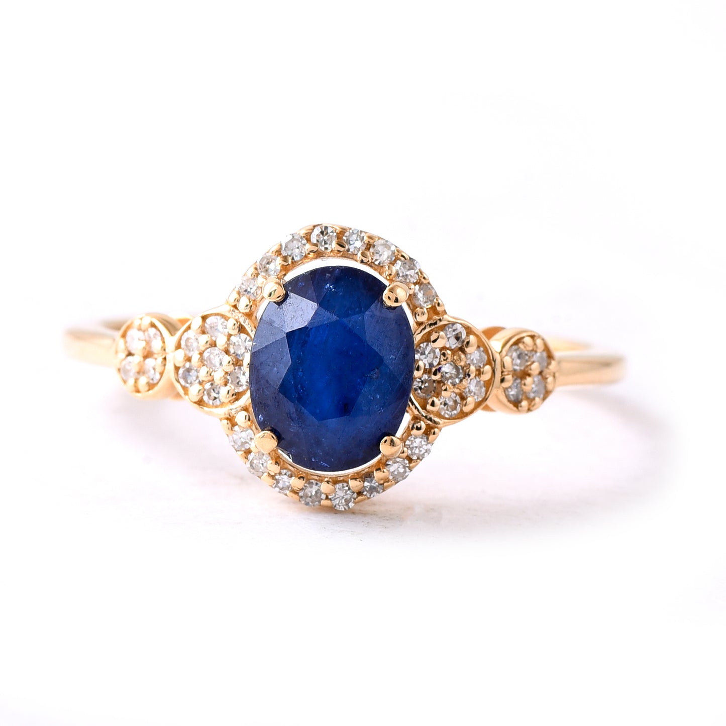 1.56 Ct Oval Mixed Cut Natural Sapphire 14K Gold Ring