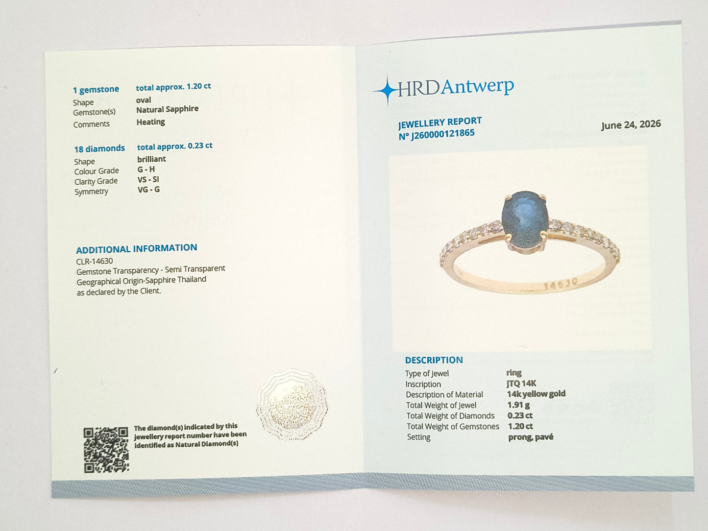 1.43 Ct Oval Natural Sapphire 14K Gold Ring