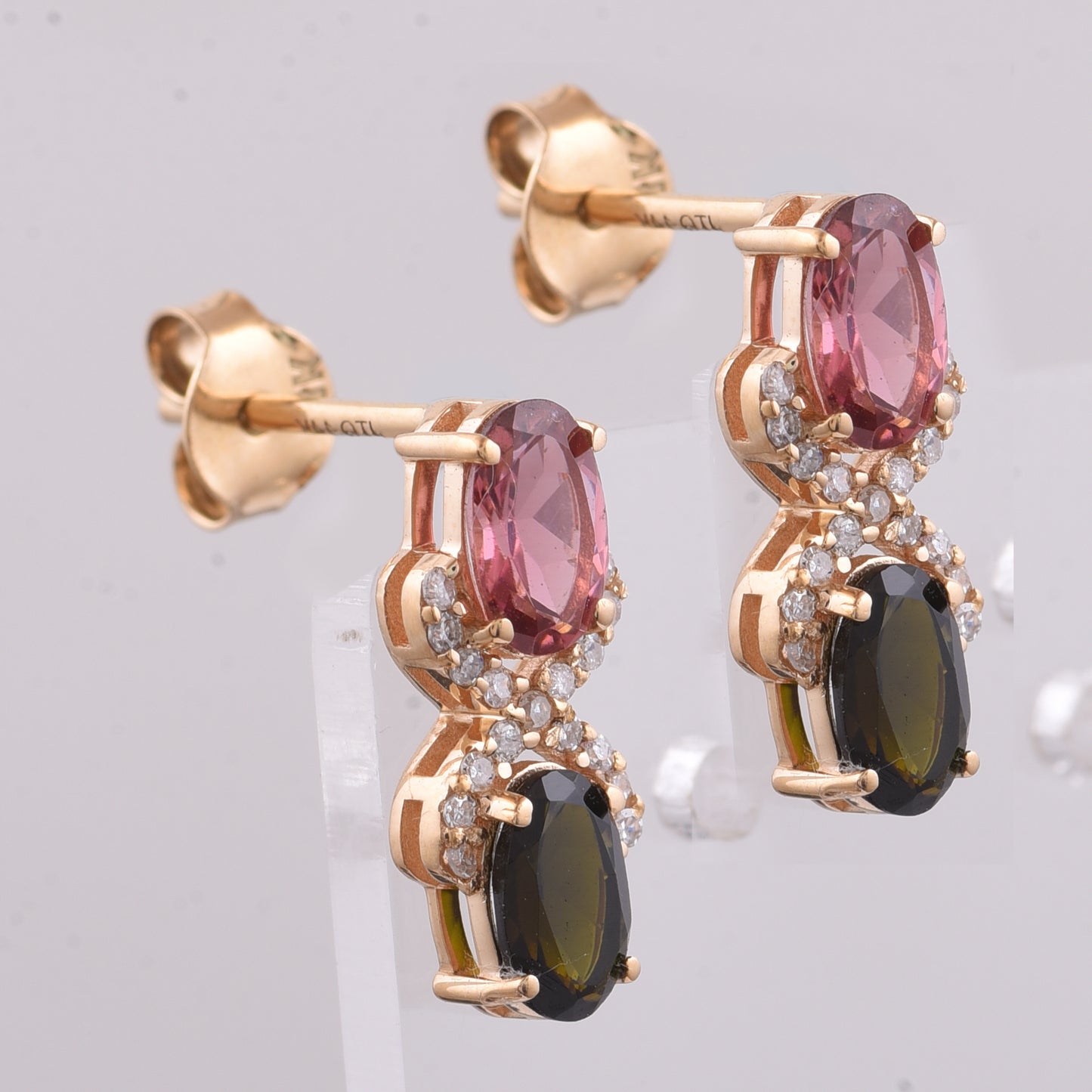 2.26 Ct Oval Natural Multi-Coloured Tourmaline 14K Gold Earrings