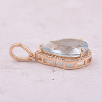 2.41 Ct Pear Mixed Cut Natural Aquamarine 14K Gold Pendant