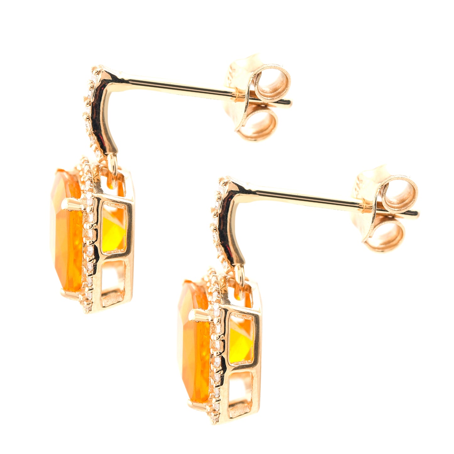 2.15 Ct Cushion Mixed Cut Natural Fire Opal 14K Gold Earrings