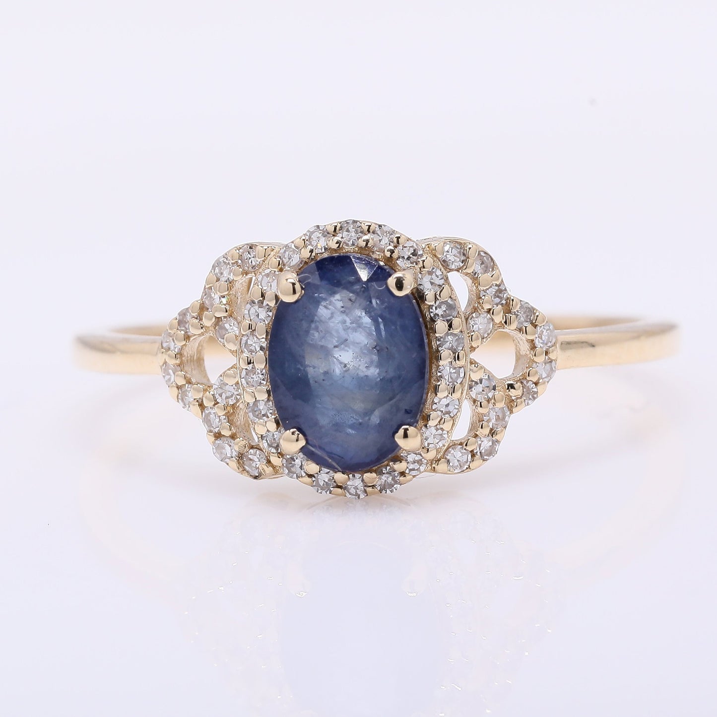 1.32 Ct Oval Mixed Cut Natural Sapphire 14K Gold Ring