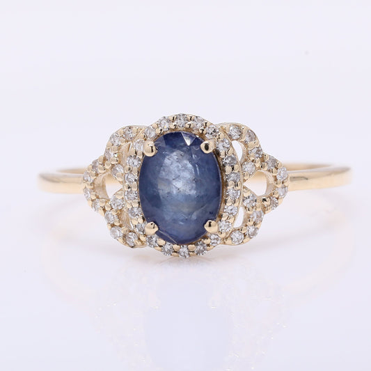 1.32 Ct Oval Mixed Cut Natural Sapphire 14K Gold Ring