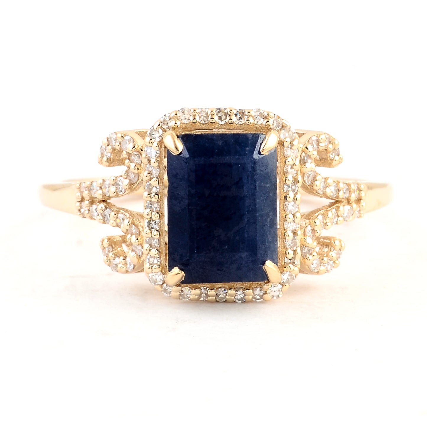 2.94 Ct Emerald Cut Natural Corundum Sapphire 14K Gold Ring