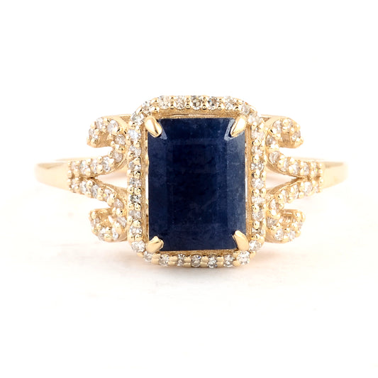 2.94 Ct Emerald Cut Natural Corundum Sapphire 14K Gold Ring